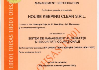 ISO 18001 - Sanatate si securitate ocupationala RO